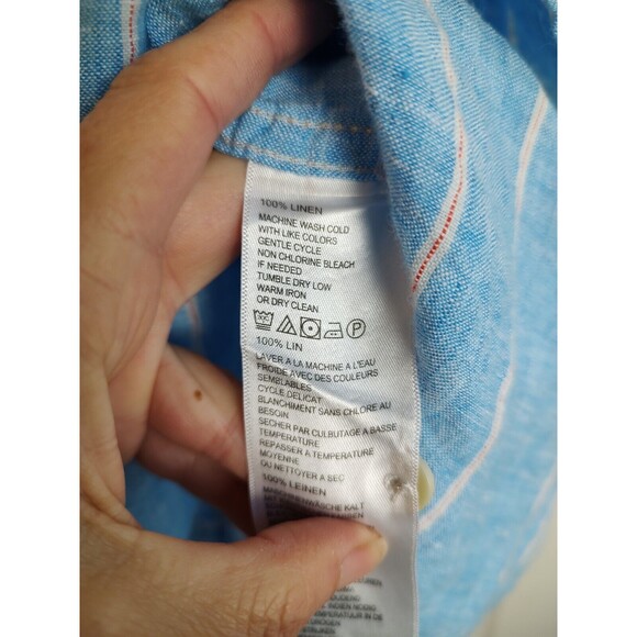 Tommy Bahama Mens Size Medium Shirt Short Sleeve Button Up Linen Blue Stripe - Picture 6 of 7